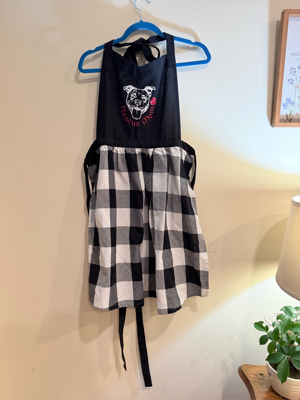 Rescue Mom Black & White Buffalo Check Apron